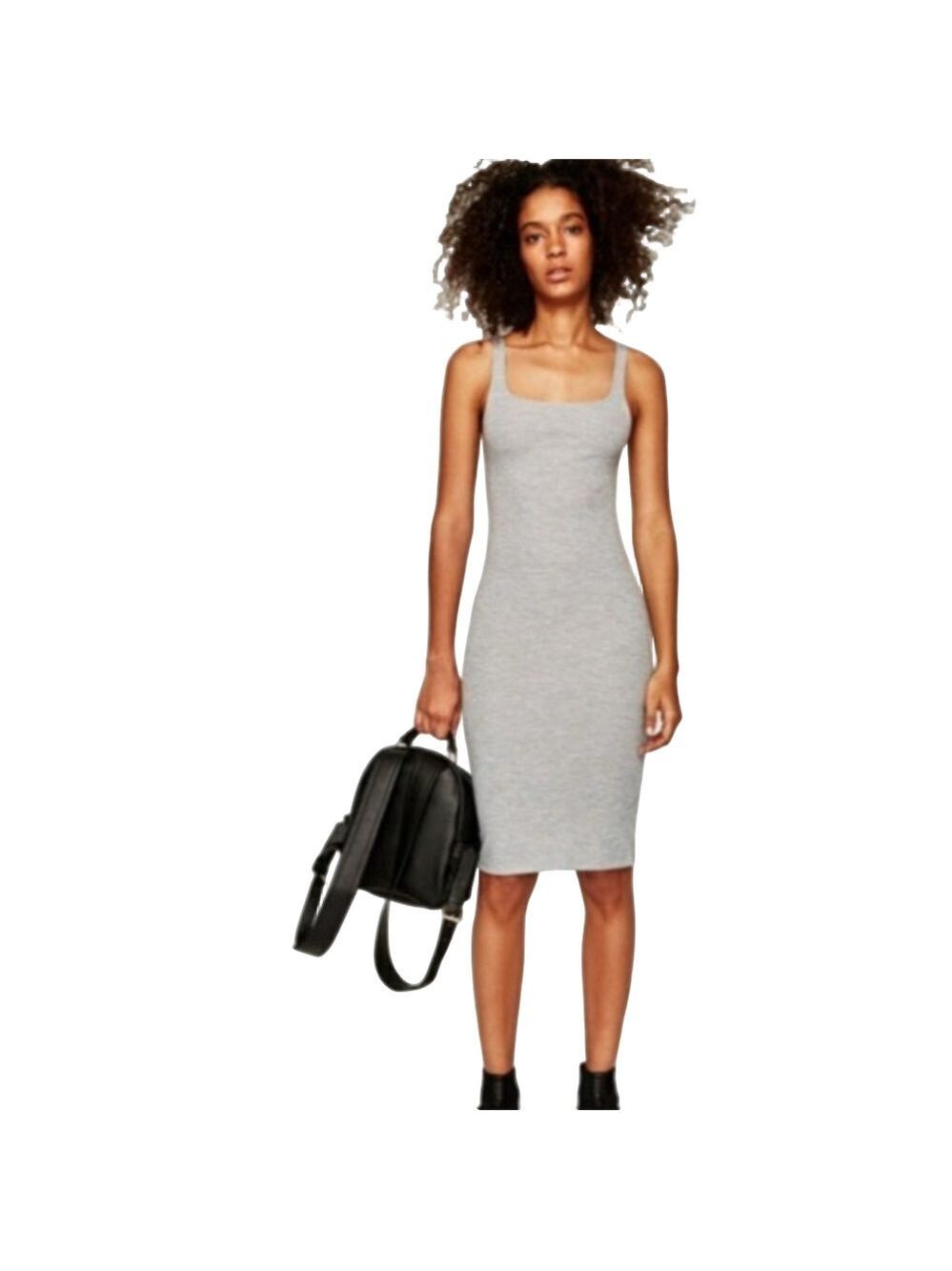 Zara Trafaluc Sleeveless Stretch Midi Dress Bodycon Heathered Gray Size M fits S